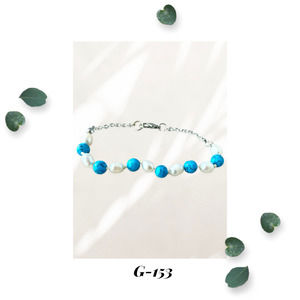 Half of Happiness Turquoise and White Freshwater Pearl Knotted Chain Bracelet